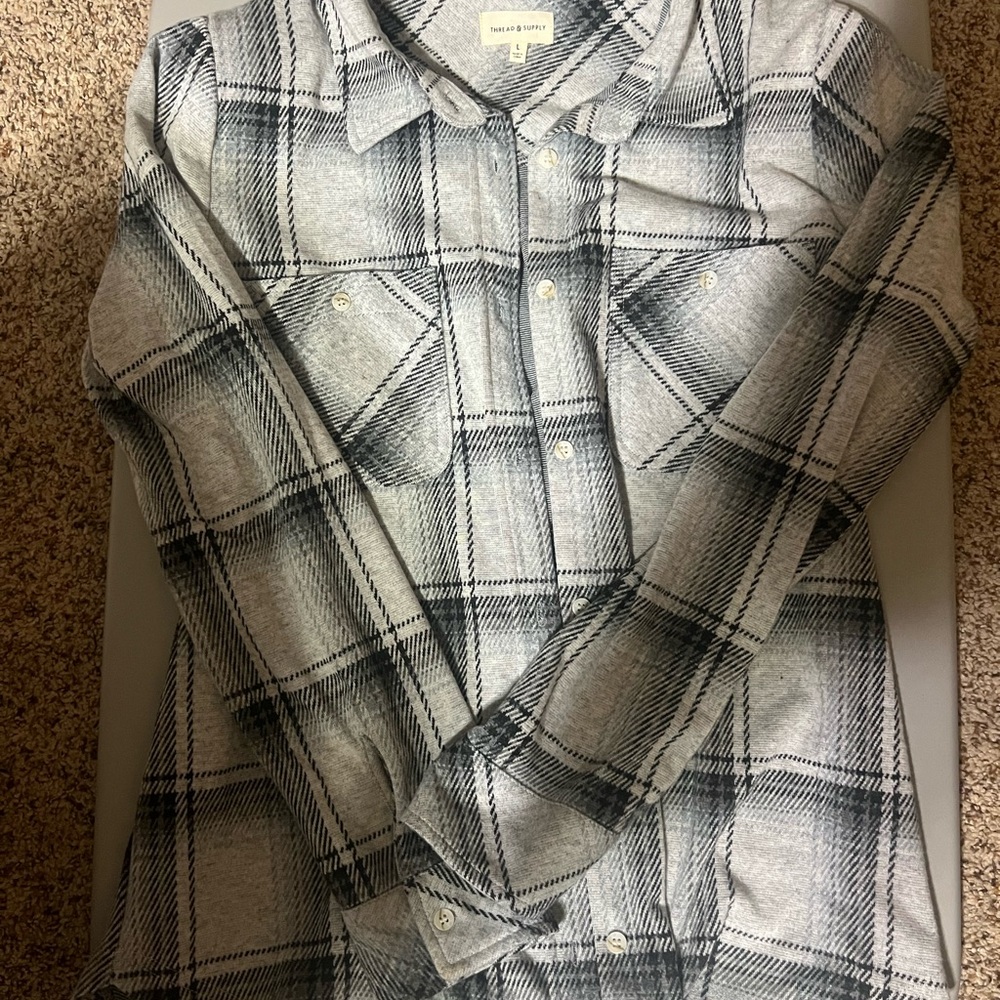 Thread & Supply Gray and Black Plaid Button-Down Shirt